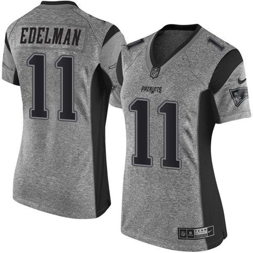 Nike Patriots #11 Julian Edelman Gray Women's Stitched NFL Limited Gridiron Gray Jersey